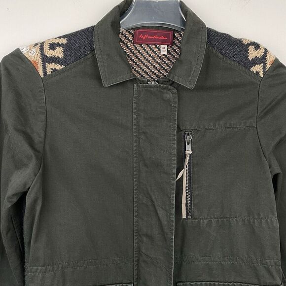Anthropologie Left On Houston Utility Jacket Size XS Green w Aztec Knit Back - Picture 4 of 14